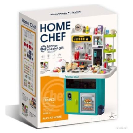 Kids' kitchen “Home Chef” – 110 pieces Large kitchen with running-water faucet, steam, lights and music · rich set of dishes and food · 3+ years