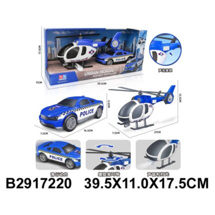 Set „Policia“ – makinë dhe helikopter Makinë policie dhe helikopter me helikë lëvizëse · Mosha 3+