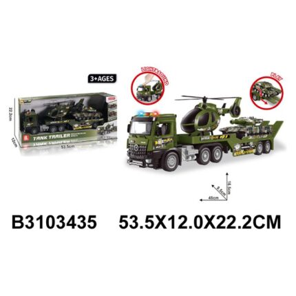 Kamion ushtarak transportues me helikopter Kamion me fërkim me rimorkio, tank dhe helikopter · 3+ vjeç