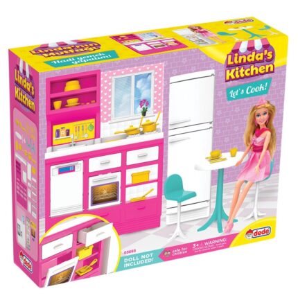 Dede Кујна за кукли Linda's Kitchen со фрижидер, маса и столчиња – слика 2