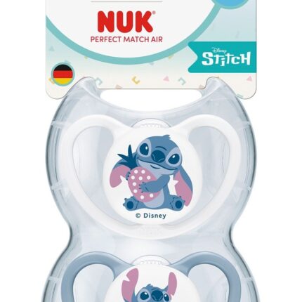 NUK Силиконска цуцла лажалка Perfect Match Air Disney Stitch, 0–6 месеци, 2 парчиња