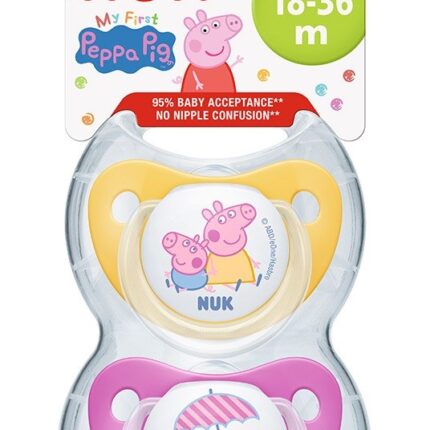 NUK Силиконска цуцла лажалка Peppa Pig, 18–36 месеци, 2 парчиња (асортиман)