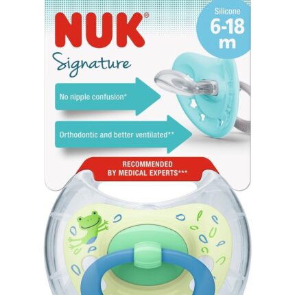 NUK Силиконска цуцла лажалка Signature, 6–18 месеци, со кутија (асортиман)