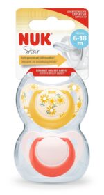 NUK Силиконска цуцла лажалка Star, 6–18 месеци, 2 парчиња (асортиман)