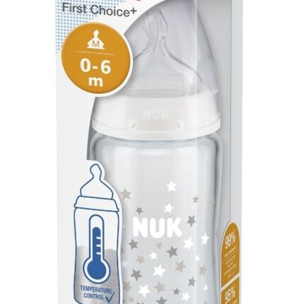 NUK First Choice+ Стаклено шише 240 ml со Temperature Control, цуцла M