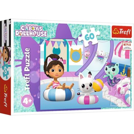 Trefl Сложувалка Gabby's Dollhouse – Габи на базен, 60 парчиња, 33 x 22 cm