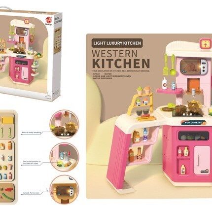 Детска кујна Western Kitchen со светло, музика, пареа и вода, розова