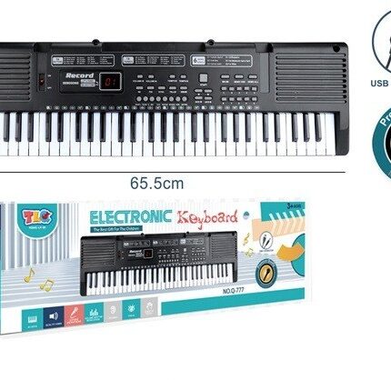 Детски синтисајзер Q-777 со микрофон и USB кабел, 65,5 cm, црн