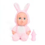 Sweet Baby doll in a soft costume, with bottle and sounds, 22 cm