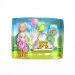 Kukull e vogël Sweet Girl me çantë dhe balona ose kafshë shtëpiake, 14 cm