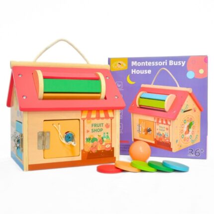 Едукативна дрвена куќичка Montessori Busy House со активности – слика 2