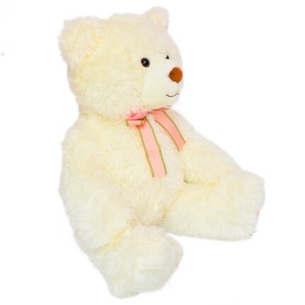Големо плишано мече со розова машна, 80 cm, крем – слика 2