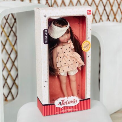 Винил кукла Jelena со лента за коса и фустанче на точки, 33 cm
