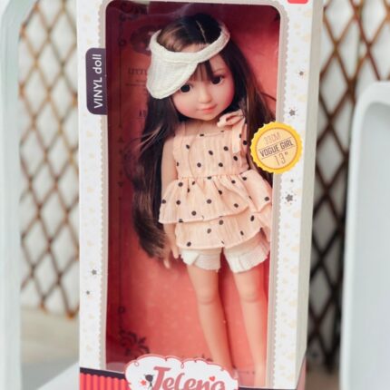 Винил кукла Jelena со лента за коса и фустанче на точки, 33 cm – слика 2