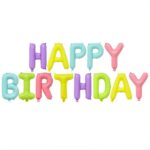 Happy Birthday letter balloons, 13 pieces of 16 inches, pastel colours