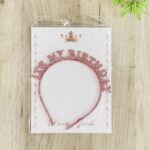 Роденденско венче за коса It's my birthday со брокат, розово или златно – слика 3