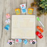 Дрвена сложувалка со бројки и табла за пишување со маркер, 22,5 x 22,5 cm – слика 2
