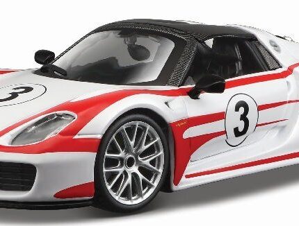 Bburago Porsche 918 Spyder Weissach метален модел 1:24, бел со црвени ленти
