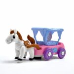 Cartoon battery-operated toy horse with carriage, white and pink