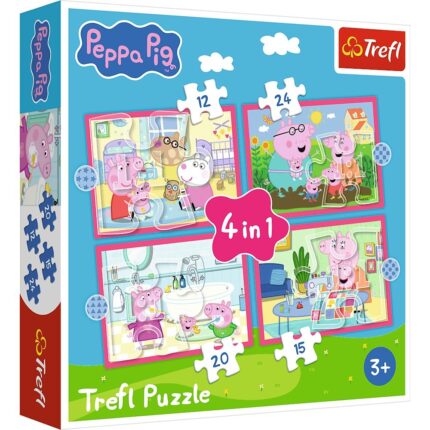 Trefl Сложувалка 4 во 1 Peppa Pig – Пепа сака авантури, 12, 15, 20 и 24 парчиња
