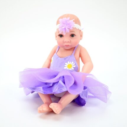 Кукла бебе Little Baby со виолетов фустан од тил, 29 cm