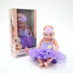 Кукла бебе Little Baby со виолетов фустан од тил, 29 cm – слика 2