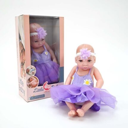 Кукла бебе Little Baby со виолетов фустан од тил, 29 cm – слика 2