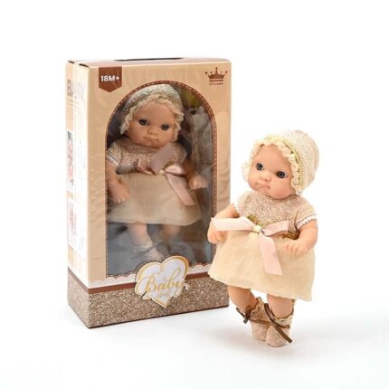 Кукла бебе во подарочна кутија, со капа и фустанче, 21 cm