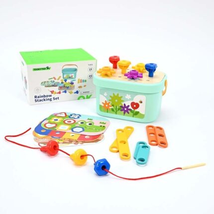 Tooky Toy Сет виножито за редење и нижење Rainbow Stacking Set TJ631, 49 делови