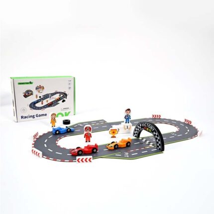 Tooky Toy Дрвена стаза со автомобили Racing Game, 29 делови