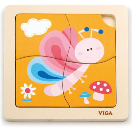 Viga Дрвена сложувалка Handy Flat Puzzle Пеперуга, 4 дела