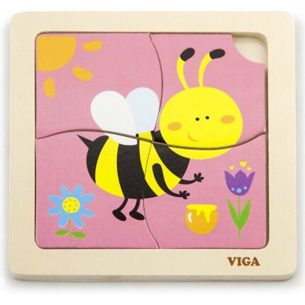 Viga Дрвена сложувалка Handy Flat Puzzle Пчела, 4 дела