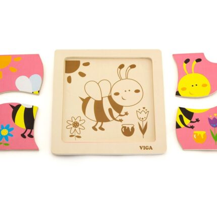 Viga Дрвена сложувалка Handy Flat Puzzle Пчела, 4 дела – слика 2
