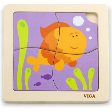 Viga Дрвена сложувалка Handy Flat Puzzle Риба, 4 дела