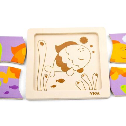 Viga Дрвена сложувалка Handy Flat Puzzle Риба, 4 дела – слика 2