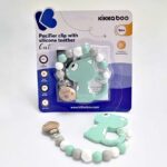 Kikka Boo Држач за цуцла со силиконска глодалка во облик на маче, минт – слика 2