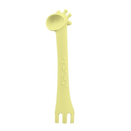 Kikka Boo Силиконска лажичка и вилушка Giraffe во облик на жирафа, жолта