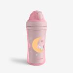 Kikka Boo Шише со силиконска цевка Moony Me, 220 ml, розево