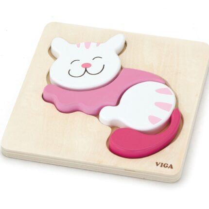 Viga Дрвена сложувалка Shape Block Puzzle Маче, дебели делови