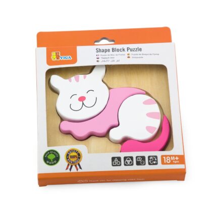 Viga Дрвена сложувалка Shape Block Puzzle Маче, дебели делови – слика 2