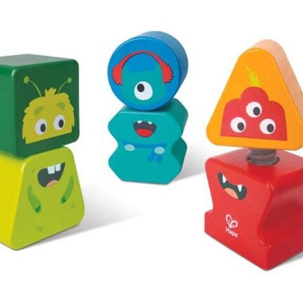 Hape Дрвени блокчиња Monster Buddies, 3 чудовишта со заменливи глави