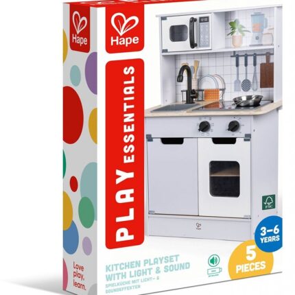 Hape Дрвена детска кујна со светло и звук, светлосива, 60 x 30 x 85 cm – слика 2