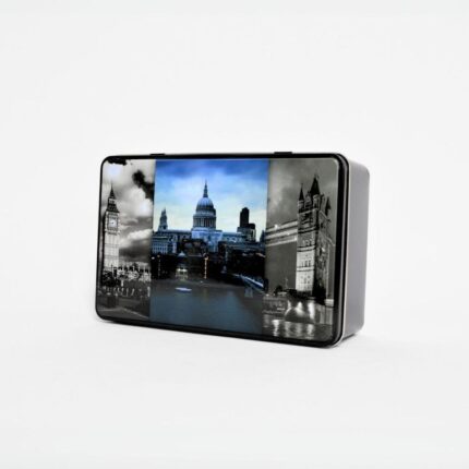 Метална кутија со капак и фотографија од New York или London, 20 x 13 x 7 cm – слика 2