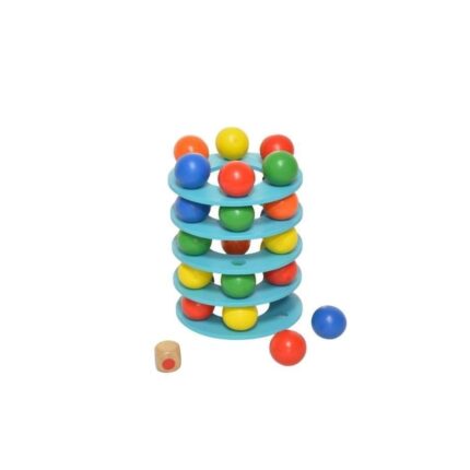 Дрвена игра Rainbow Ball Tower – кула со 30 топчиња за редење и рамнотежа