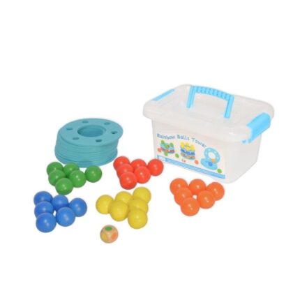 Дрвена игра Rainbow Ball Tower – кула со 30 топчиња за редење и рамнотежа – слика 2