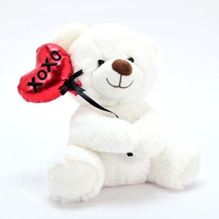Amek Плишано мече во бела боја со балонче-срце XOXO, 22 cm