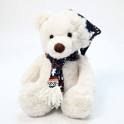 Amek Плишано мече со темносина плетена капа и шал, 24 cm
