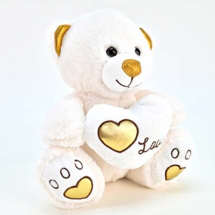 Amek Плишано мече во беж боја со златно срце Love, 31 cm