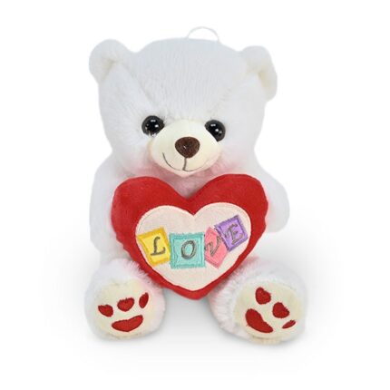 Amek Плишано мече во бела боја со шарено срце LOVE, 17 cm
