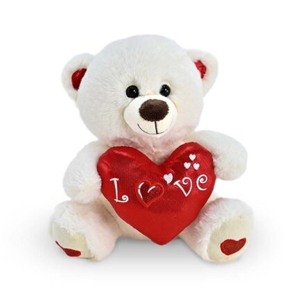 Amek Плишано мече во бела боја со црвено срце Love, 20 cm